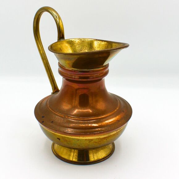Vintage Rustic Brass & Copper Pitcher Ewer Style with Handle Handcrafted Jug - Picture 3 of 6